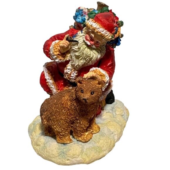 Enesco Santa Figurine Petting Bear Gift Bag Hand Painted Holiday Decor 1993 - Picture 2 of 8